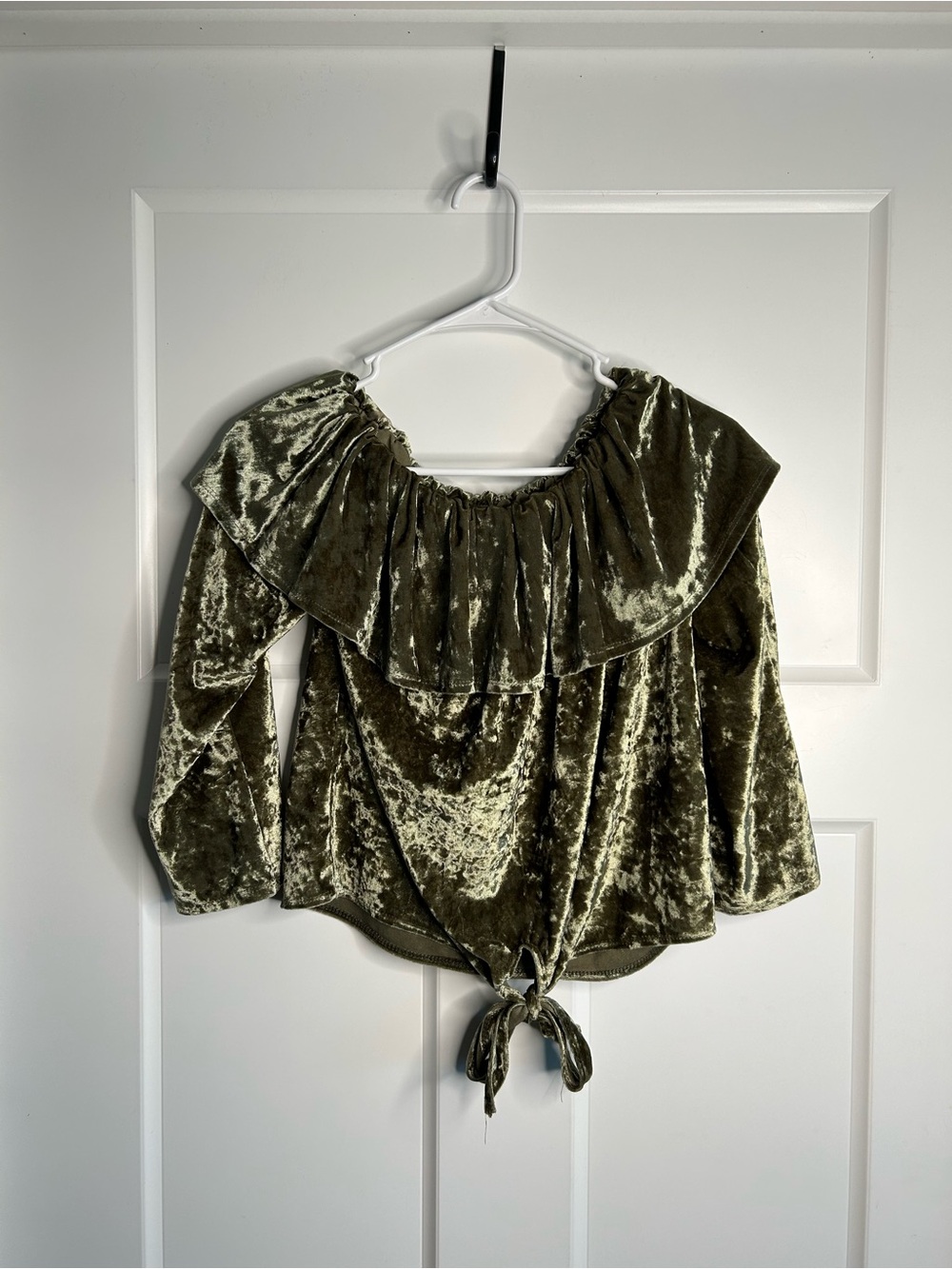 Vintage Minette Women’s XL Off Shoulder Velvet Top Green Feminine Grunge 3826